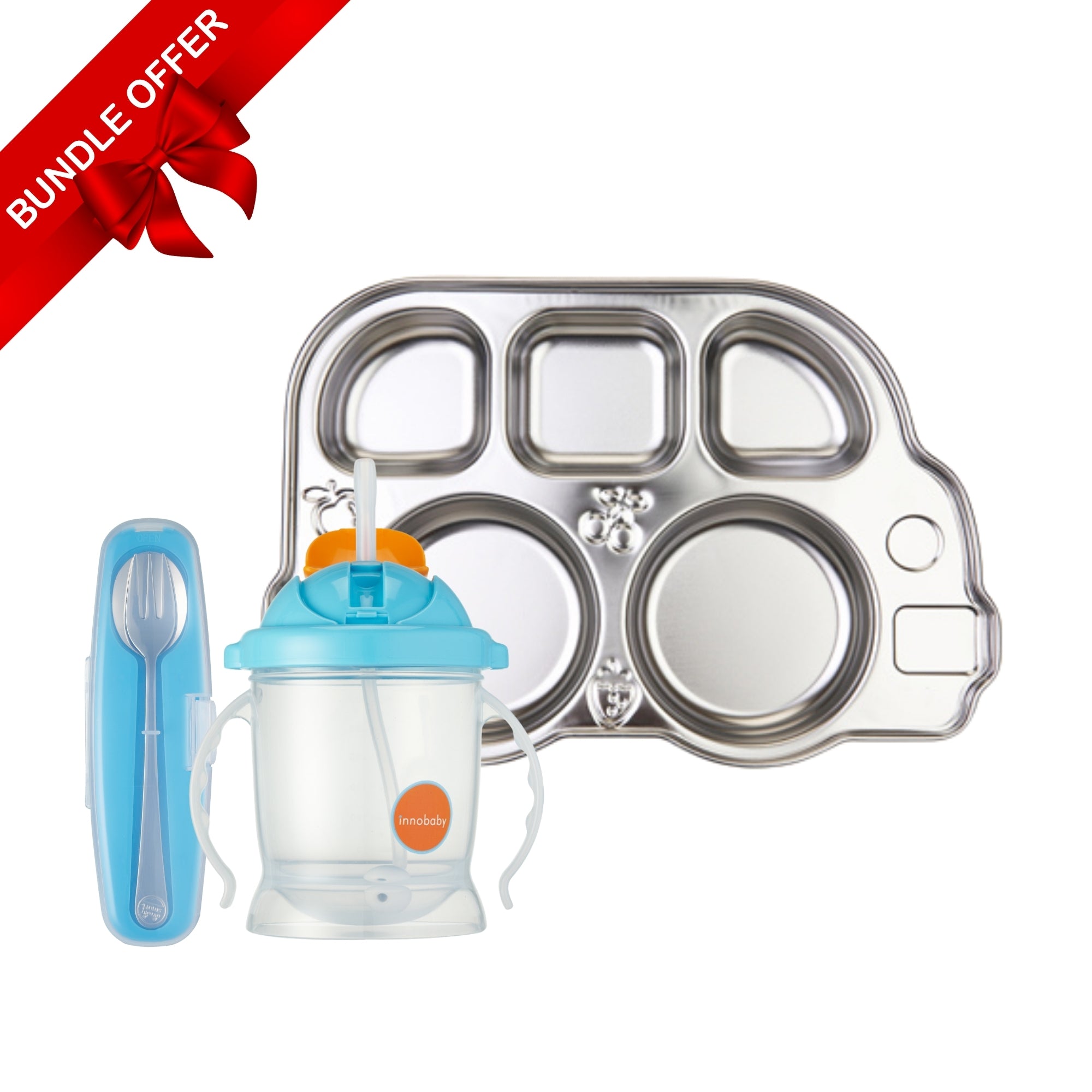 Mealtime Starter Set – Plate, Utensils & EZ - Flow Straw Cup - innobaby