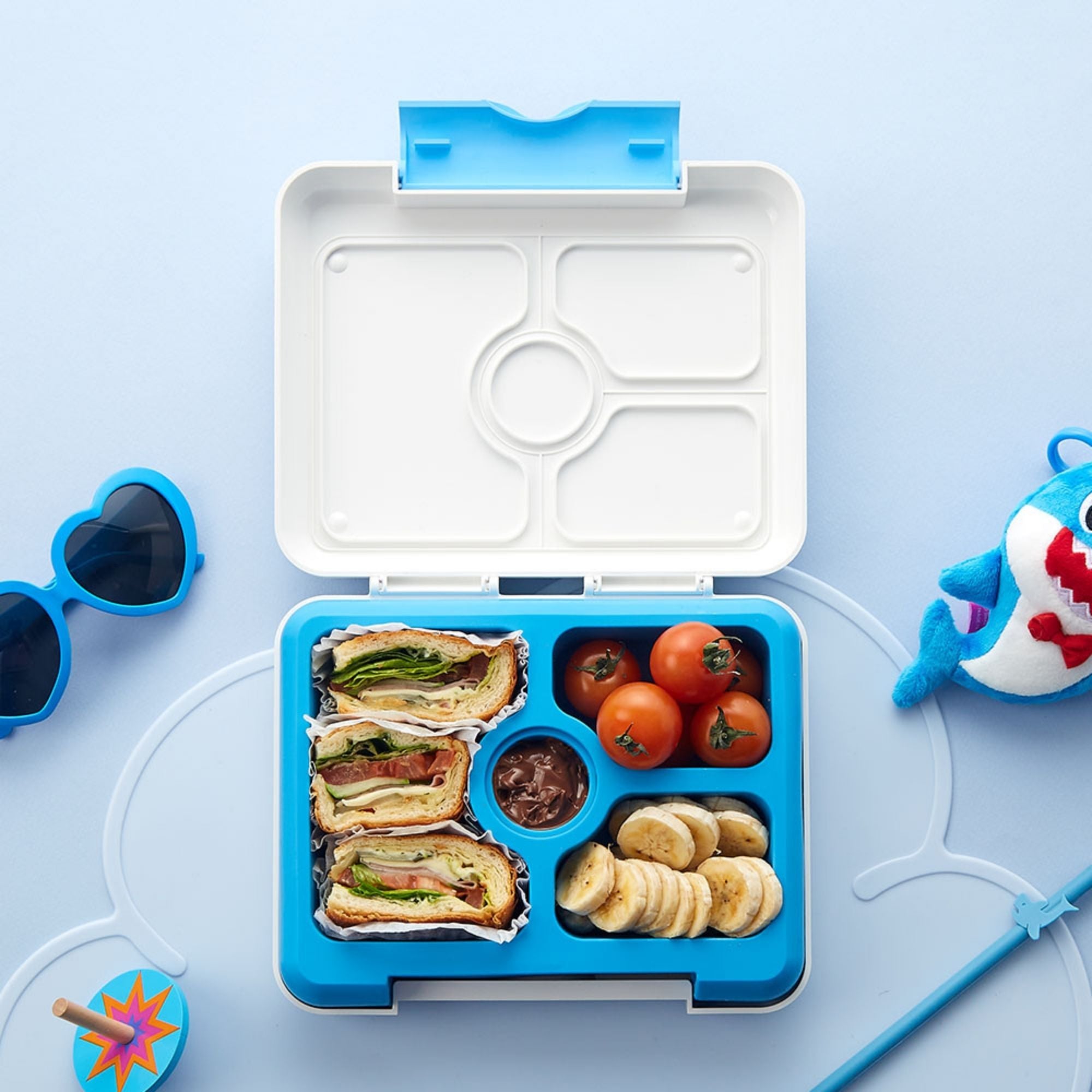 Flex&Lock Flexbox Kids Platinum Silicone Food Tray Lunch Box Set with Accessories - Leak Proof, Clean Lid Design, Microwavable, Dishwasher Safe
